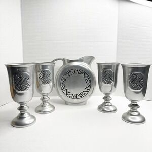 Mid Century Wilton Armetale Mount Joy Pitcher & Four Goblets